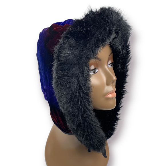 Vintage reversible crushed velvet hood with faux fur trim - Picture 11 of 14
